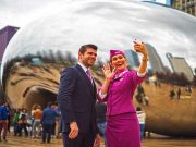 Start der Verbindung nach Chicago mit WOWair WOW air Crew in Chicago © WOW air