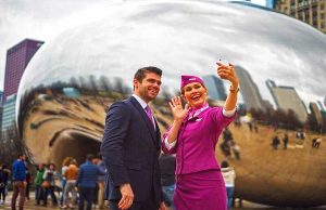Start der Verbindung nach Chicago mit WOWair WOW air Crew in Chicago © WOW air